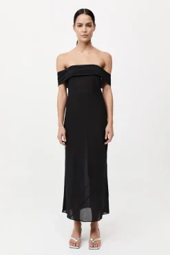 Silk Off Shoulder Dress - Black|St. Agni Online
