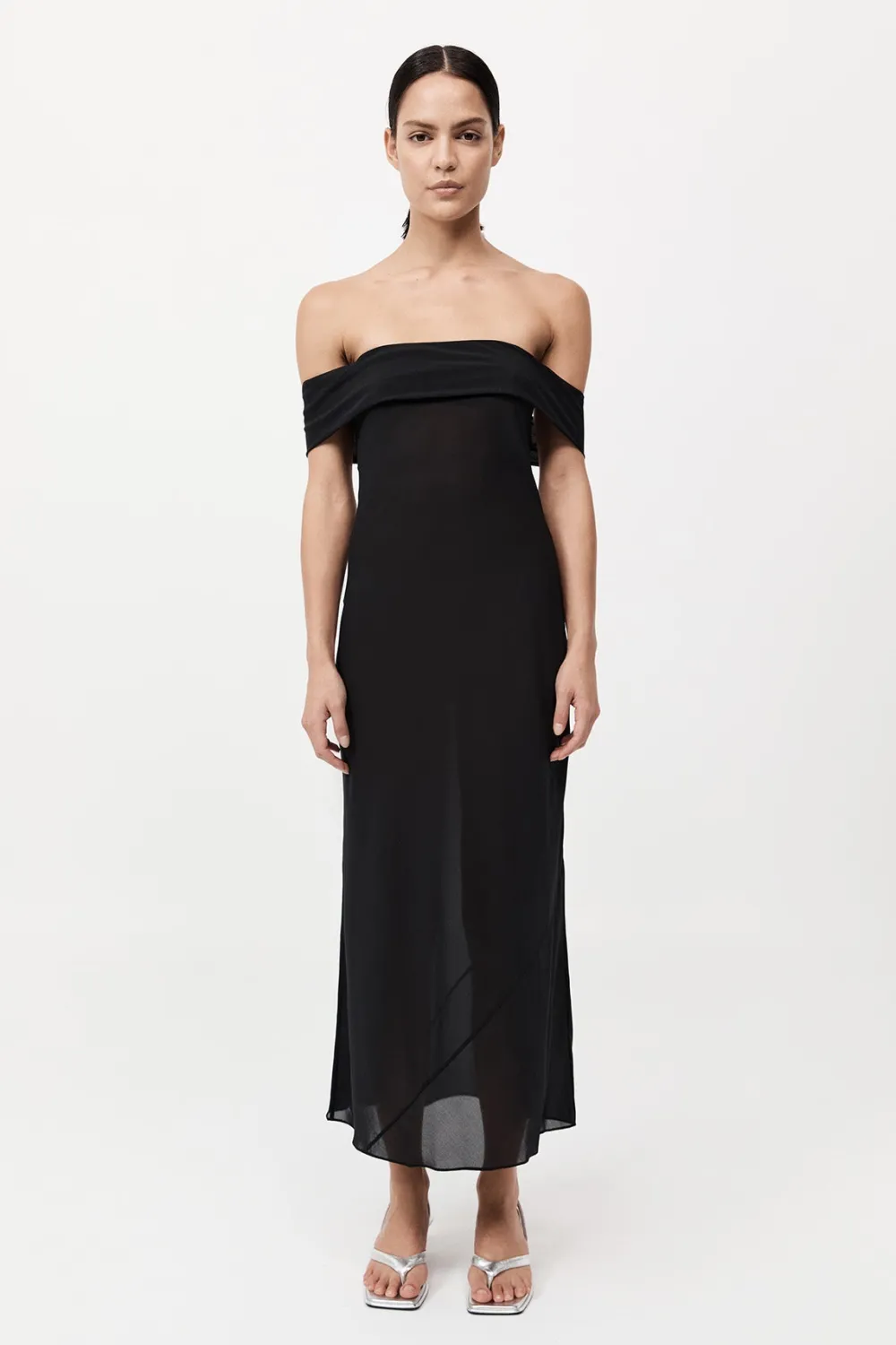 Silk Off Shoulder Dress - Black|St. Agni Online