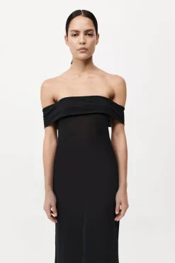 Silk Off Shoulder Dress - Black|St. Agni Online