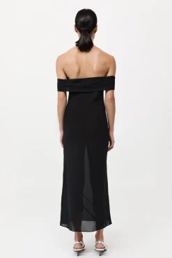 Silk Off Shoulder Dress - Black|St. Agni Online