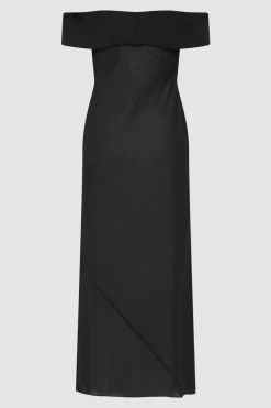 Silk Off Shoulder Dress - Black|St. Agni Online