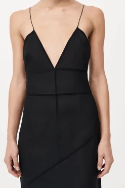 Silk Panelled Slip Dress - Black|St. Agni Fashion