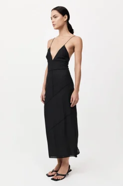 Silk Panelled Slip Dress - Black|St. Agni Fashion