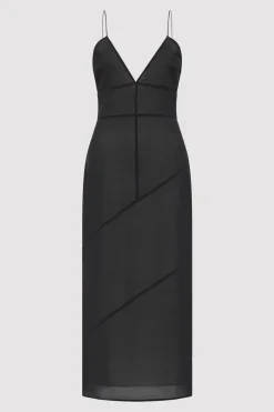 Silk Panelled Slip Dress - Black|St. Agni Fashion
