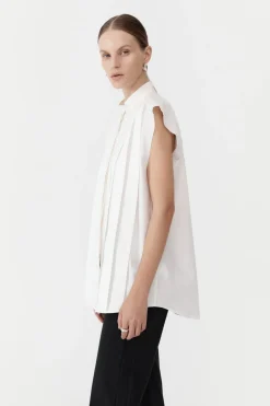 Sleeveless Tuck Detail Shirt - White|St. Agni Store