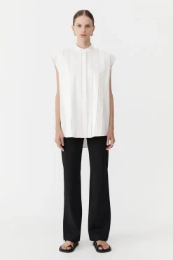 Sleeveless Tuck Detail Shirt - White|St. Agni Store