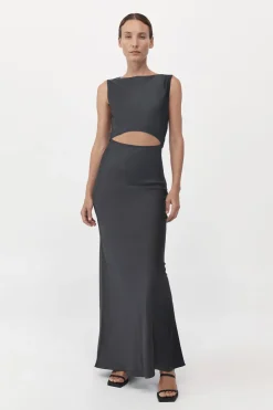 Soft Silk Cut Out Dress - Washed Black|St. Agni Clearance