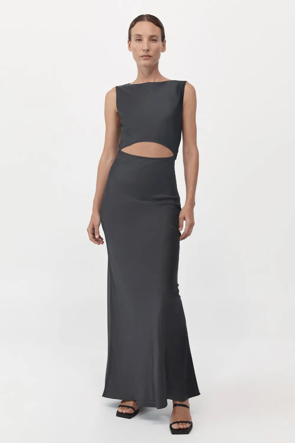 Soft Silk Cut Out Dress - Washed Black|St. Agni Clearance