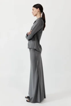 Soft Silk Maxi Skirt - Pewter Grey|St. Agni Shop