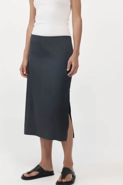 Soft Silk Midi Skirt - Washed Black|St. Agni Flash Sale