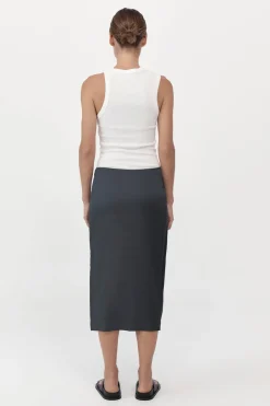 Soft Silk Midi Skirt - Washed Black|St. Agni Flash Sale