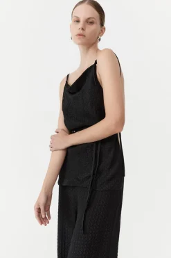 Textured Silk Halter Top - Black|St. Agni Fashion