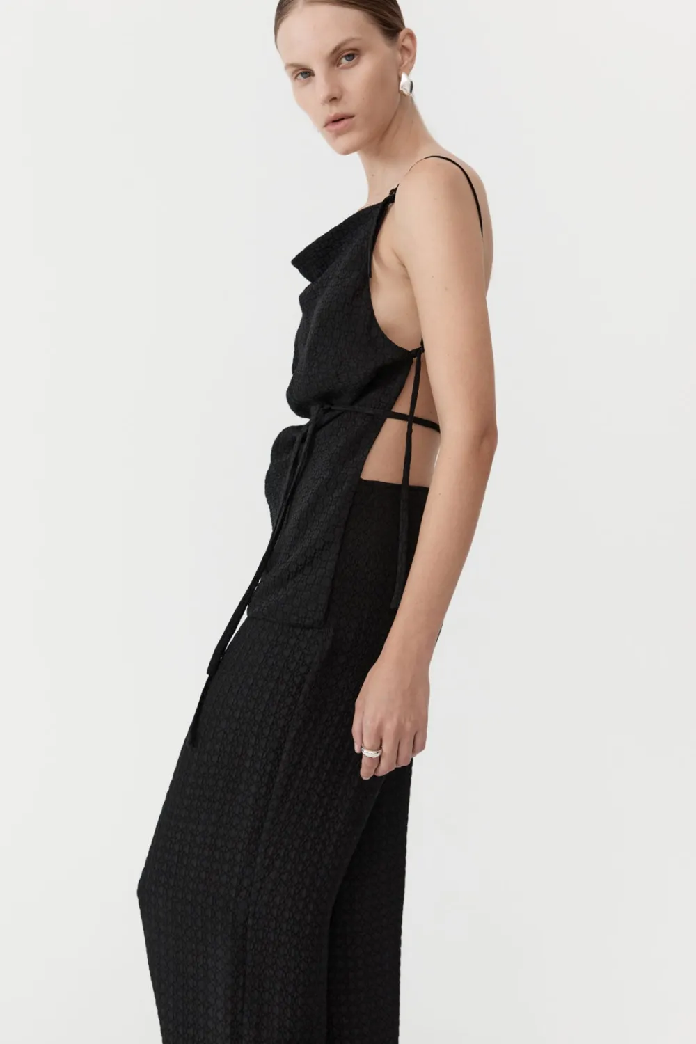 Textured Silk Halter Top - Black|St. Agni Fashion