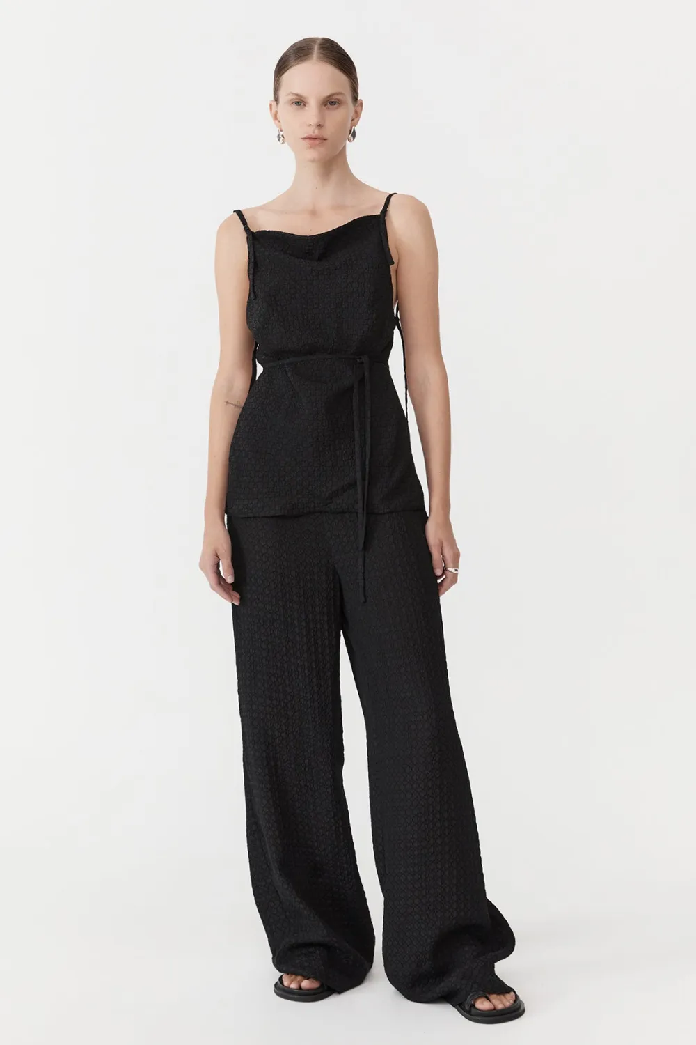 Textured Silk Pants - Black|St. Agni Shop