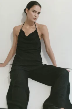 Textured Silk Pants - Black|St. Agni Shop