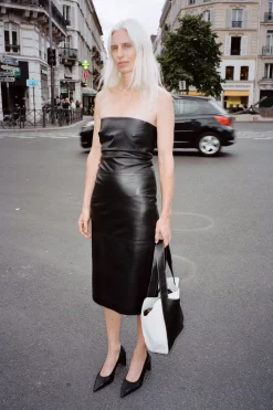 Tuck Detail Leather Dress - Black|St. Agni Discount