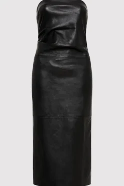 Tuck Detail Leather Dress - Black|St. Agni Discount